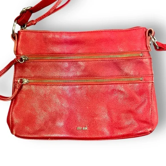 ❤️ The Sak Red Leather Crossbody Bag with Zip Pockets 🎒 - Picture 2 of 5